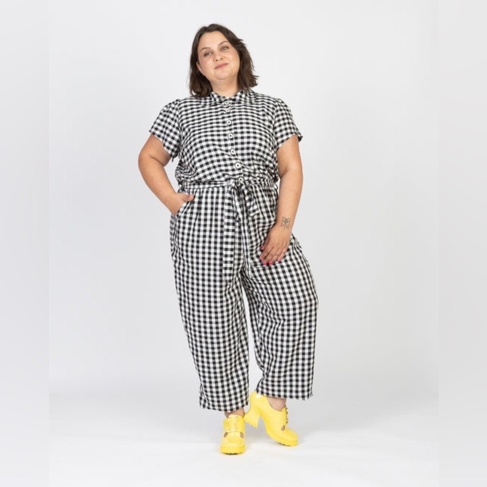 LUSTRE black and White Checkered Must Have Balloon-legged Jumpsuit 2x